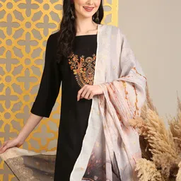 Anouk Black Ethnic Motifs Embroidered Straight Kurta With Trouser & Dupatta-picture-11