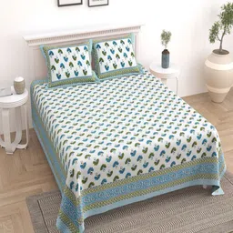 Bombay Spreads Turquoise Blue & Green Cotton180 TC King Bedsheet Set 2.74 m X 2.20 m-11