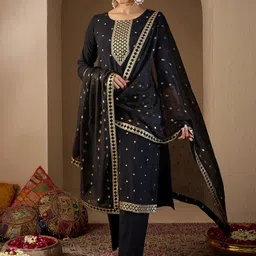Indo Era Women Ethnic Motifs Embroidered Regular Sequinned Kurta with Trousers & With Dupatta-21
