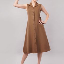 FLY STITCH Lapel Collar Cotton Shirt Midi Dress-image-46