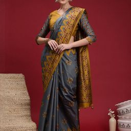 Mitera Floral Silk Blend Chanderi Saree-image-56