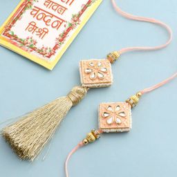 Sangria Kundan Studded Bhaiya Bhabhi Rakhi With Roli Chawal Chandan & Mishri-14