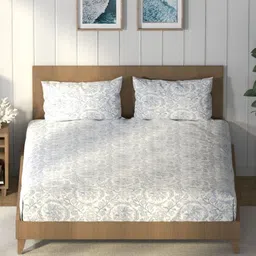 Nautica Grey & White Floral 160 TC King Bedsheet with 2 Pillow Covers-image-45