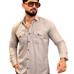 VORTEX Men Original Fit Solid Spread Collar Cotton Casual Shirt-picture-8