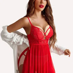 VAGHBHATT Women Shoulder Straps Net Baby Doll-image-37