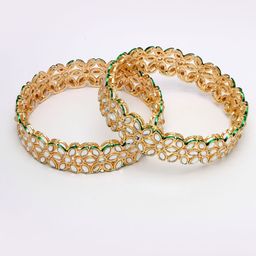 NVR Set of 2 Gold-Plated Kundan-studded Bangles image 3