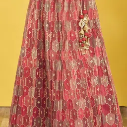 FABPIXEL Embroidered Sequinned Semi-Stitched Lehenga & Unstitched Blouse With Dupatta image 4