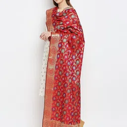 Dupatta Bazaar Red & Gold-Toned Woven Design Dupatta image 4