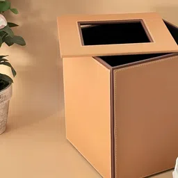 CasaGold Tan Brown Solid Square Open Dustbin with Lid image 5