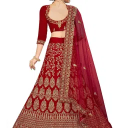 MANVAA Embroidered Thread Work Semi-Stitched Lehenga & Unstitched Blouse With Dupatta image 4
