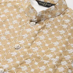 SOJANYA Men Black Thread Work Kurta with Churidar & Nehru Jacket image 5