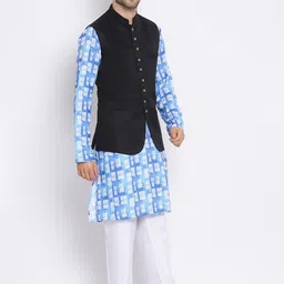 Hangup Men Geometric Printed Kurta with Pyjamas With Nehru Jacket image 5