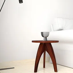 GLOBALLY INDIAN Brown Wooden Round Bedside Table-image-14