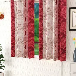 BELLA TRUE Maroon & Grey 2 Pieces Floral Printed Window Curtains-8
