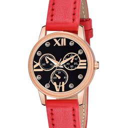 Gopal Shopcart Unisex Patterned Dial & Straps Analogue Watch C25RG_BK Mina RED Leather_F-image-9