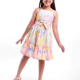 ARIAS By LARA DUTTA Girls Tie and Dye Schiffli Shoulder Straps Fit and Flare Dress-image-23
