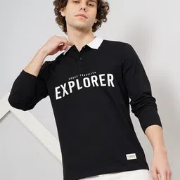 Genoa Men Typography Printed Polo Collar Pure Cotton Slim Fit T-shirt-image-33