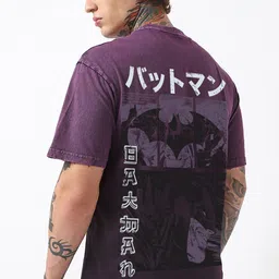 Bewakoof Men Batman Graphic Printed Pure Cotton Oversized Acid Wash T-shirt-image-82