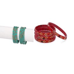 SOMIL Set Of 12 Blue & Red Artificial Stones & Beads Bangles-picture-32