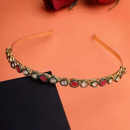 Anouk Gold-Plated Kundan Studded Hairband-image-2