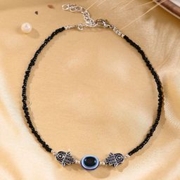 Silvermerc Designs Silver-Plated Stone Studded & Beaded Evil Eye Single Anklet-image-48
