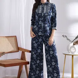Asami Floral Printed Pure Cotton Shirt Collared Shirt With Trousers Co-Ords-50