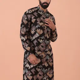 KISAH Abstract Printed Mandarin Collar Cotton Straight Kurta-23