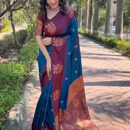 GHAN SALS Navy Blue Silk Blend Woven Design Sarees-picture-8