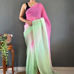 DIVASTRI Ombre Dyed Pure Georgette Ready to Wear Saree-image-42