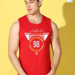 WOOSTRO Pack Of 2 Printed Super Combed Cotton Gym Vests VWS26(98 RED)(PLAIN WHITE)-32
