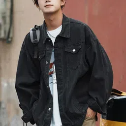 HERE&NOW Men Spread Collar Solid Casual Denim Jacket-picture-20