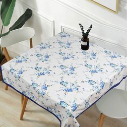 Texstylers White & Blue Floral Printed Anti-Slip Pure Cotton 4-Seater Table Cover-image-72