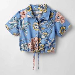 CrayonFlakes Girls Floral Printed Shirt Style Crop Top-image-92