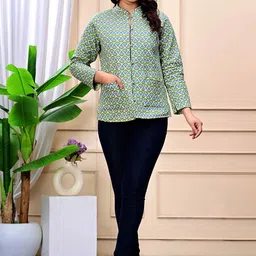 FCV Women Floral Printed Reversible Mandarin Collar Festive Pure Cotton Tailored Jacket-image-20