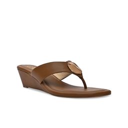 CAI PU Gold Coin Tan Wedge Heel Sandals-54