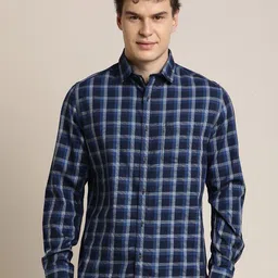 Turtle Relaxed Checked Spread Collar Slim Fit Pure Cotton Shirt-image-54