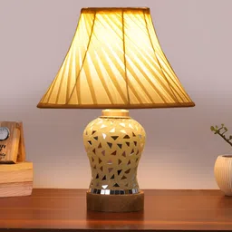 Aura Off White Frustum Shaped Wooden Table Lamp-picture-40