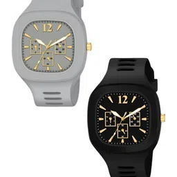 Hala Men Pack of 2 Aluminium Bracelet Style Straps Analogue Watch GREY-BLACK -MILLER-01-56