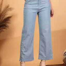 COSMIC TRIO Women Wide Leg High-Rise Embellished Stretchable Jeans-image-58