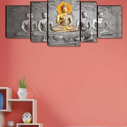 Myntra Elegant Homes Grey & Yellow 5 Pieces Wooden Buddha Painting Wall Arts-13