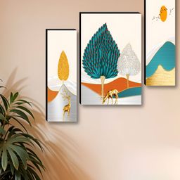 Myntra Elegant Homes White & Gold-Toned 3 Pieces Tree & Deer Printed Wall Art-image-44