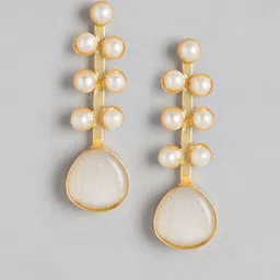 Anouk Gold-Plated Artificial Stones Studded Contemporary Drop Earrings image 3