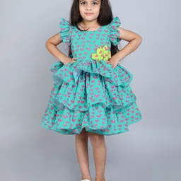 Pink Chick Print Flutter Sleeve Fit & Flare Dress-image-46