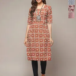 Anouk Rustic Selection Of 4 Geometric Printed Round Neck Straight Kurtas-1