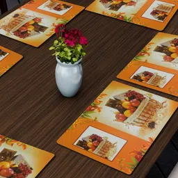Aura 6-Pcs Orange colored & White Printed Table Placemats-6