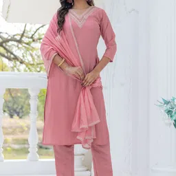 Moda Rapido Women Mirror Work Chanderi Silk Kurta with Trousers & Dupatta Kurta Sets-4
