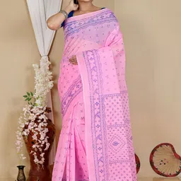 PuJoy Woven Design Pure Cotton Taant Saree-15