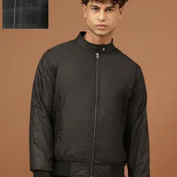 Richlook Men Mock Collar Checked Casual Bomber Reversible Jacket image 1