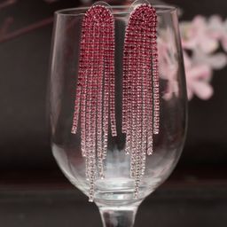 Niscka Silver-Plated Rhinestone Studded Contemporary Drop Earrings-27