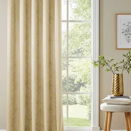 URBAN SPACE Beige Printed Cotton Black Out Long Door Curtain-image-53
